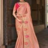 Peach Embroidered Border Wedding Saree In Silk -Riwaayat Store p2036sr07