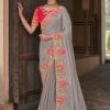 Grey Silk Saree With Embroidered Border -Riwaayat Store p2036sr08