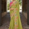 Green Silk Festive Saree With Embroidered Border -Riwaayat Store p2036sr09