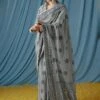 Grey Casual Saree And Blouse In Linen -Riwaayat Store p2037sr02