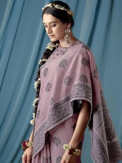 Purple Casual Wear Linen Saree -Riwaayat Store p2037sr03 1