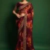 Maroon Printed Georgette Saree With Blouse