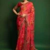 Pink Floral Festive Saree In Georgette -Riwaayat Store p2044sr03