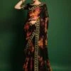 Black Georgette Saree With Floral Prints -Riwaayat Store p2044sr04