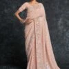 Peach Georgette Wedding Saree With Embroidered Border -Riwaayat Store p2045sr02