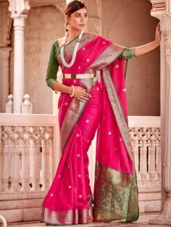 Pink Traditional Saree In Banarasi Silk