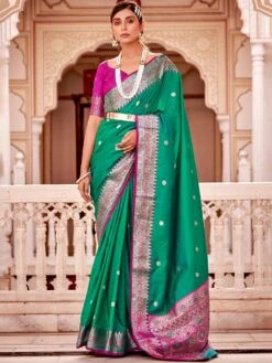 Turquoise Traditional Saree With Zari Weaves