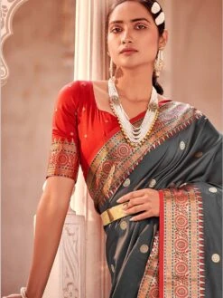 Grey Woven Traditional Saree In Banarasi Silk -Riwaayat Store p2046sr05 1