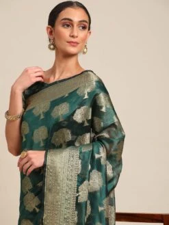 Green Woven Wedding Saree In Organza -Riwaayat Store p2049sr02 1