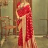 Bridal Red Woven Saree In Banarasi Silk -Riwaayat Store p2050sr06