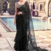 Black Cocktail Georgette Saree With Embroidered Blouse -Riwaayat Store p2054sr02