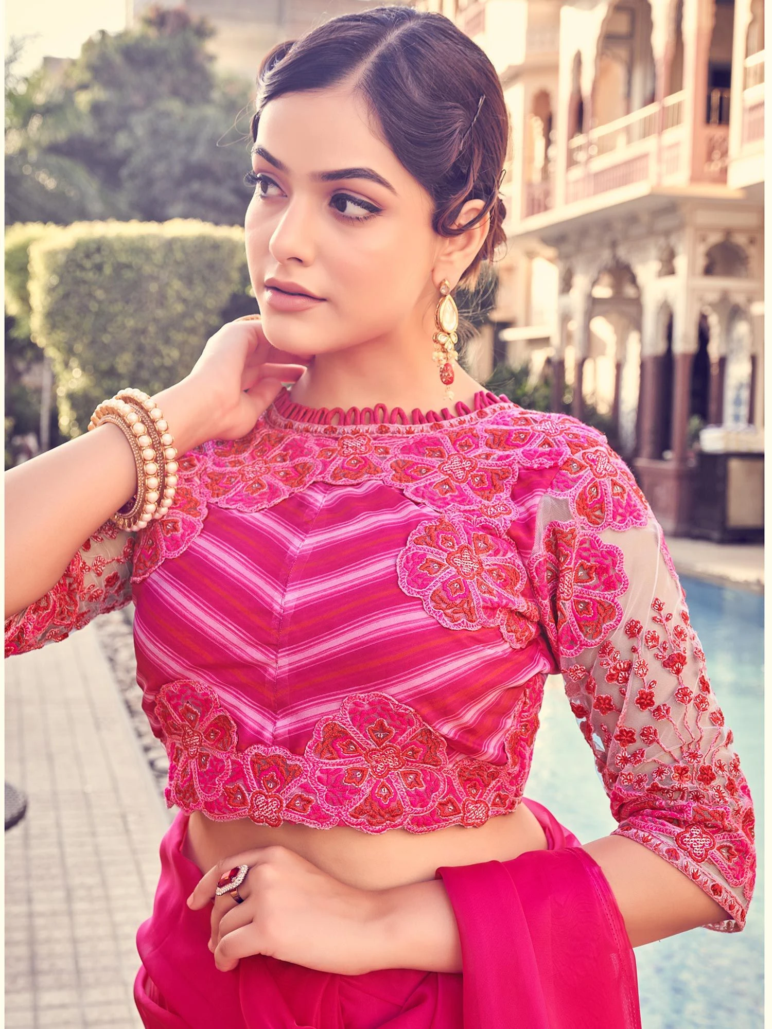 Pink Bridesmaid Organza Saree With Ruffles 4 Pink Bridesmaid Organza Saree With Ruffles - Image 2