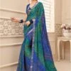Blue And Green Bandhani Printed Saree -Riwaayat Store p2058sr01
