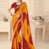 Yellow And Red Bandhani Printed Saree -Riwaayat Store p2058sr08
