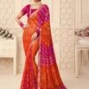 Orange And Pink Chiffon Saree With Bandhani Prints -Riwaayat Store p2058sr12