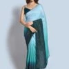 Turquoise Sequins Embroidered Saree In Georgette