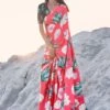 Peach Floral Party Wear Saree In Satin -Riwaayat Store p2064sr04