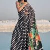 Black Polka Dot Printed Satin Saree