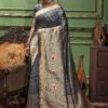 Grey Zari Woven Silk Saree -Riwaayat Store p2071sr03