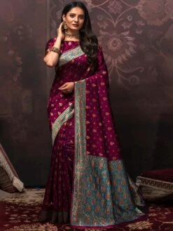 Magenta Zari Woven Saree In Silk