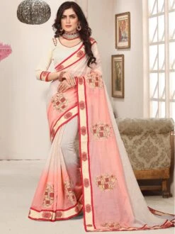 Peach Shaded Silk Saree With Zari Embroidery