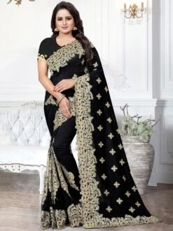 Black Embroidered Border Saree With Blouse