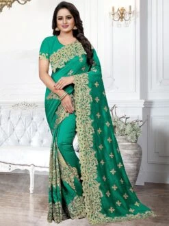 Green Art Silk Saree With Embroidered Border