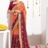 Orange And Maroon Bandhani Print Georgette Saree -Riwaayat Store p2091sr08
