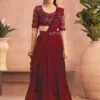 Maroon Party Wear Satin Saree With Embroidery -Riwaayat Store p2094sr06