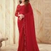 Red Sequined Border Party Wear Saree -Riwaayat Store p2097sr01
