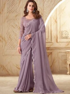 Purple Party Wear Saree With Embroidered Border