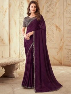 Purple Silk Party Wear Saree With Embroidery