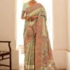 Green Floral Woven Saree In Pashmina -Riwaayat Store p2099sr02