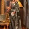 Grey Zari Woven Organza Saree With Blouse -Riwaayat Store p2102sr03