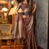 Brown Organza Saree With Zari Weaves -Riwaayat Store p2102sr06