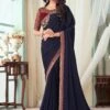 Blue Wedding Wear Saree With Embroidered Border