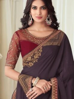 Purple Wedding Wear Silk Saree With Embroidery -Riwaayat Store p2104sr03 1 1