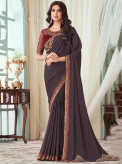 Purple Wedding Wear Silk Saree With Embroidery -Riwaayat Store p2104sr03 1