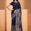 Blue Sequins Embellished Saree In Satin -Riwaayat Store p2106sr06