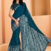 Blue Embroidered Cocktail Saree In Satin -Riwaayat Store p2106sr09