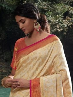Cream Woven Wedding Wear Silk Saree 5 Cream Woven Wedding Wear Silk Saree -Riwaayat Store p2109sr07 1