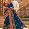 Blue Wedding Wear Saree With Embroidered Borders
