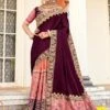 Purple And Peach Half N Half Saree With Embroidery 1 Purple And Peach Half N Half Saree With Embroidery -Riwaayat Store p2112sr03