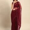 Maroon Party Wear Saree In Net 1 Maroon Party Wear Saree In Net -Riwaayat Store p2120sr02