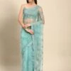 Turquoise Net Saree With Stone Embellishments -Riwaayat Store p2120sr05