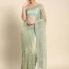 Green Embroidered Party Wear Net Saree -Riwaayat Store p2120sr06