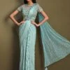 Blue Pre-Stitched Crepe Saree With Embroidery 1 Blue Pre-Stitched Crepe Saree With Embroidery -Riwaayat Store p2121sr06