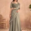 Grey Pre-Stitched Ruffle Saree In Satin -Riwaayat Store p2131sr01