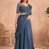 Blue Sequined Pre-Sticted Saree In Satin -Riwaayat Store p2131sr02