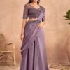 Purple Bridesmaid Ruffle Style Satin Saree 1 Purple Bridesmaid Ruffle Style Satin Saree -Riwaayat Store p2131sr04